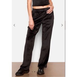 Skims Black Velour Wide Leg Track Pants EUC